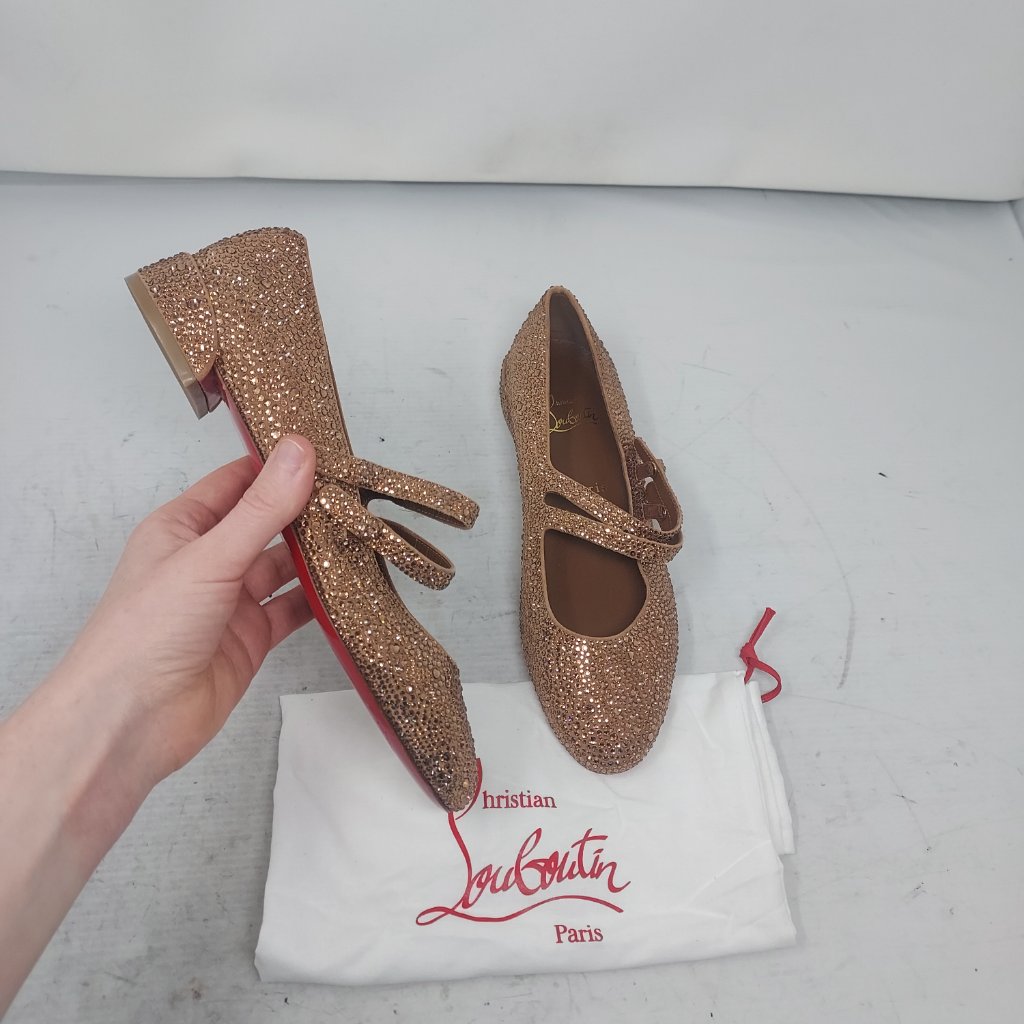 Christian Louboutin Brown Strass Sweet Jane Ballerina Flat Shoe